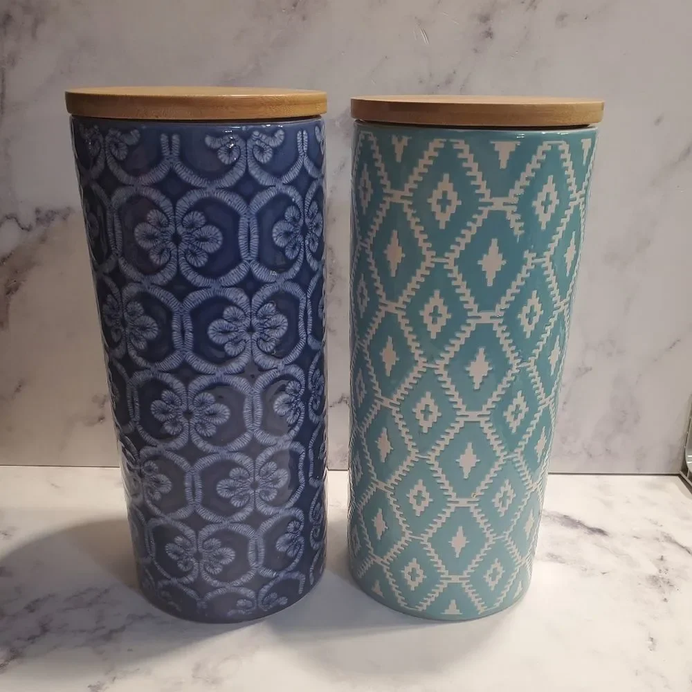 Anthropologie IKAT Ceramic Cannisters/Cellars